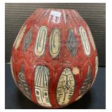 Signed African Mask Redware Vase.