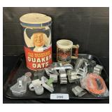 Metal Cookie Cutters, Quaker Oats Container.