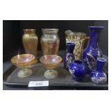 Carnival Glass Vases & Sherberts, Blue Vases.