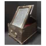 Antique Asian Traveling Wood Vanity Mirror Box.