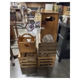 Vtg Wooden Crate, Pine Stool & Heart Cutout
