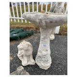 Concrete Bird Bath & Lioness Statue.