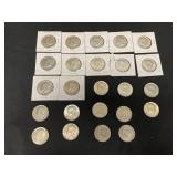 24 40% Silver 1965-69 Kennedy Half Dollars.