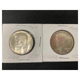 Pair Of 90% Silver 1964 Kennedy Half Dollars.