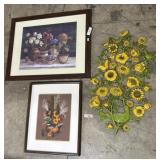 Art Print, Cross Stitch Duck, Floral Decor Plaque.