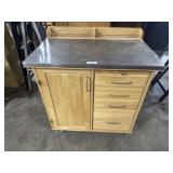 Wood Kitchen Cart W/ Stainless Steel Top.