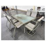 Glass Top Aluminum & Mesh Patio Table.