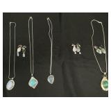 Sterling Silver W/Blue Agate Necklace & Earrings.