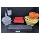 Tupperware, Pyrex Pan, Crystal Candy Dish.
