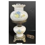 Floral Electric Hurricane Parlor Lamp.