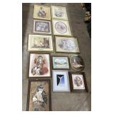 12 Framed Art Prints (Religious, Clown, Owl).