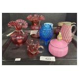2 NWT Fenton Vases, Pitcher, Lidded Dish, Cups.