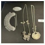 Vintage Ornate Metal Necklaces, Hair Clip.