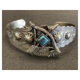 Native American Silver And Turquoise Bangle.