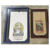 Framed Flour/ Corn Meal Advertising Bags.