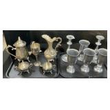 Silver Finish, Country Ware Goblets, Tea Set.