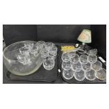 Glass Punch Bowl & Cups, Corn Cob Holders.