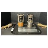 Coleman Propane Burners, Brass Rail Lanterns.
