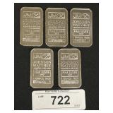 5 - 1 Oz Fine Silver JM Silver Bars.