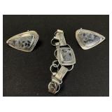 Sterling Silver & Agate Earrings & Bracelet.