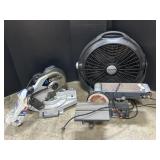 Craftsman Belt Sander, Delta Miter Saw, Fan.