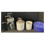 Stoneware Crock & Jug, Churn, Lidded Pottery.