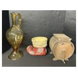 Blown Glass Amber Vase, Christmas Shoe, Barrel.