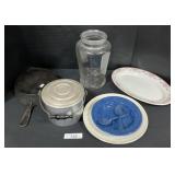 Wagner Cast Iron Pan, Enamelware Plate.