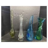 4 Art Glass Swung Vases.