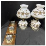 2 Hurricane Table Lamps, Thermometer.
