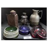 Railroad Light Covers, Pitcher, Lantern.