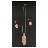 Sterling Silver Rose Quartz Necklace & Earrings.