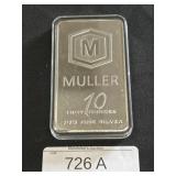 Muller 10 Oz .999 Fine Silver Bar