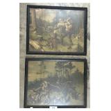 2 Antique German Deer Hunting Prints.