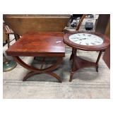 Rosewood Inlayed Mahogany Side Table, Glasstop