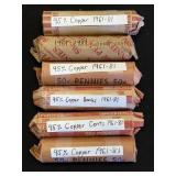 6 Rolls 1961-81 Copper Pennies.