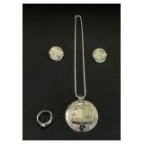 Sterling Silver Garnet Jewelry Set.