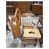 Pine Quilt Rack, Foot Stools & Childrenï¿½s Rocker.