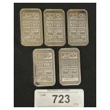 5 - 1 Oz Fine Silver JM Silver Bars.