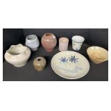 Hand Thrown Stoneware Vases, Mug, Plate.