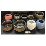 6 Stoneware & 3 Pottery Planters.