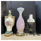 3 Lamps Including Art Glass Lamp.