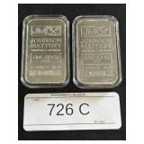 2 - 1 Oz .999 Fine Silver JM Bars.