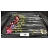 11 Glass Rose Stirring Rods.