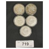 5 1 Oz Fine Silver Commemorative Rounds.