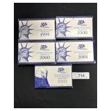 5 1999-2001 U.S. Mint Proof Sets.