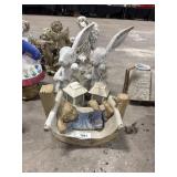 (2) Ceramic Hareï¿½s, Boy In Hammock Garden Statues.