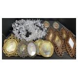 Framed Floral Prints, Glass Garland.