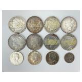 90% Silver Morgan & Peace Dollars, Halves.