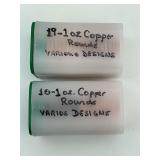 29 1 Oz Copper Rounds & 4 Copper Bullets.